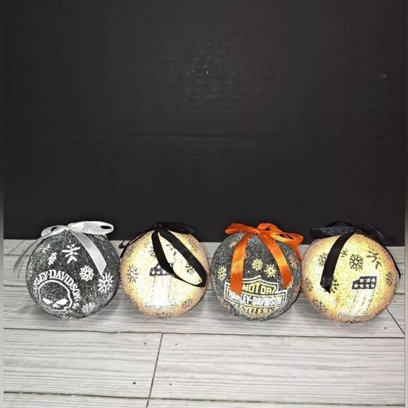 Harley Davidson Motorcycles Christmas Holiday Light Up LED Ball Ornaments Set 4 - Picture 3 of 7